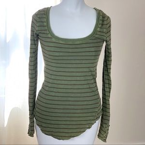 Free People green striped long sleeve